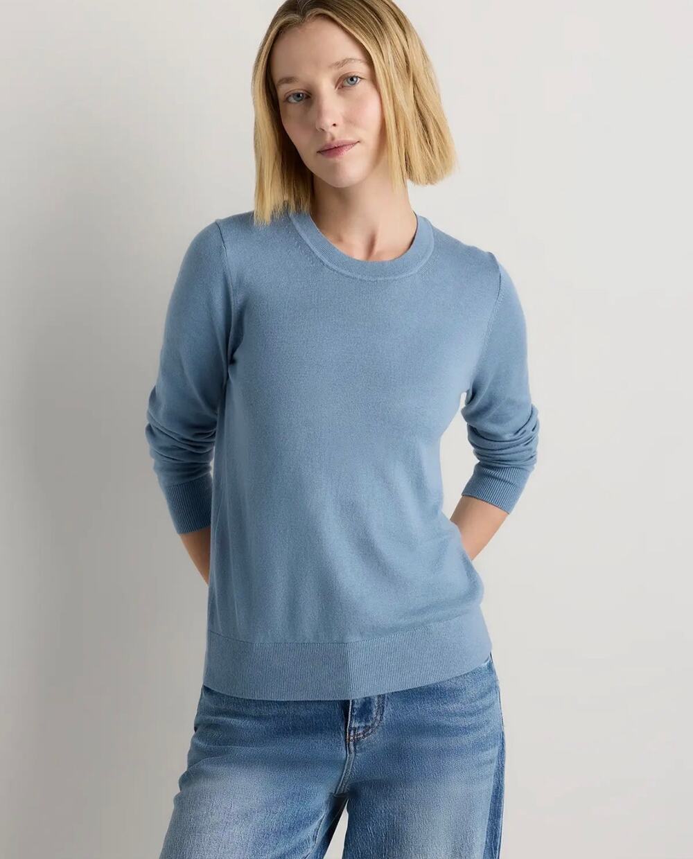 Quince Lightweight Cotton Cashmere Crew Sweater Mountain Spring Blue Size XS